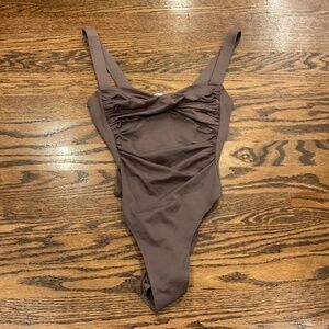 Zara Bodysuit, size S, color is mauve/cocoa